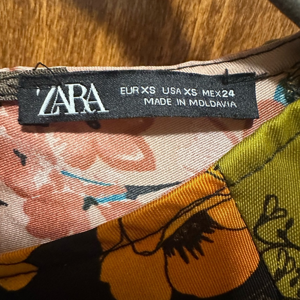 Zara Patchwork Floral Long-Sleeve Mini Dress in Olive Green, Black, Pink, Yellow - Picture 2 of 4